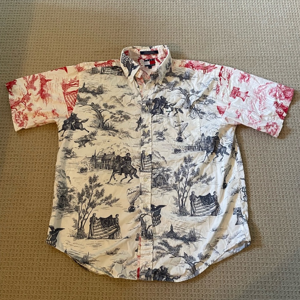Tommy Hilfiger Declaration Short Sleeve Button Up Large 4th of July